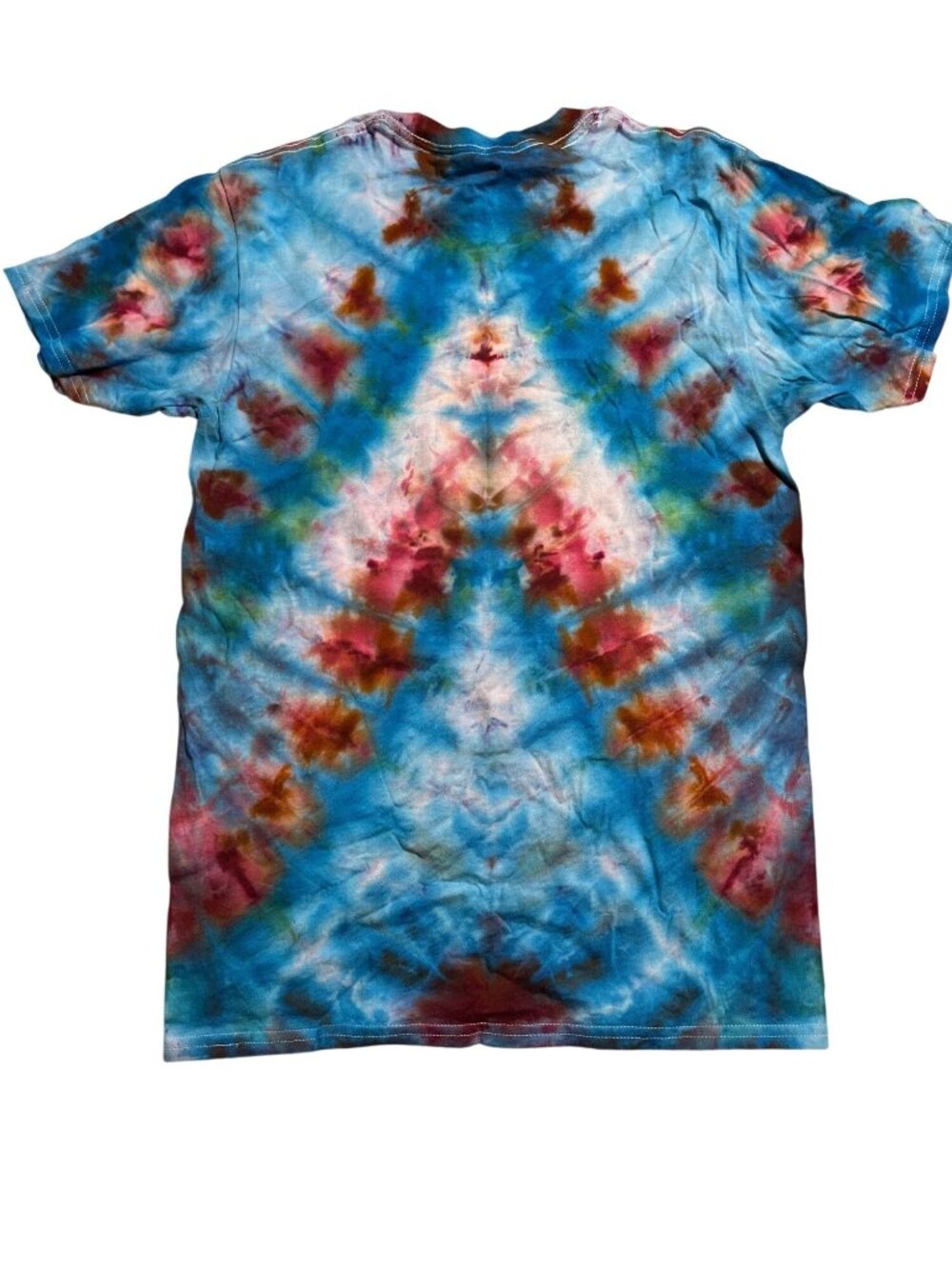Custom Tie Dyed Cotton T-Shirt Size Small Blue Raspberry Red - Picture 2 of 2